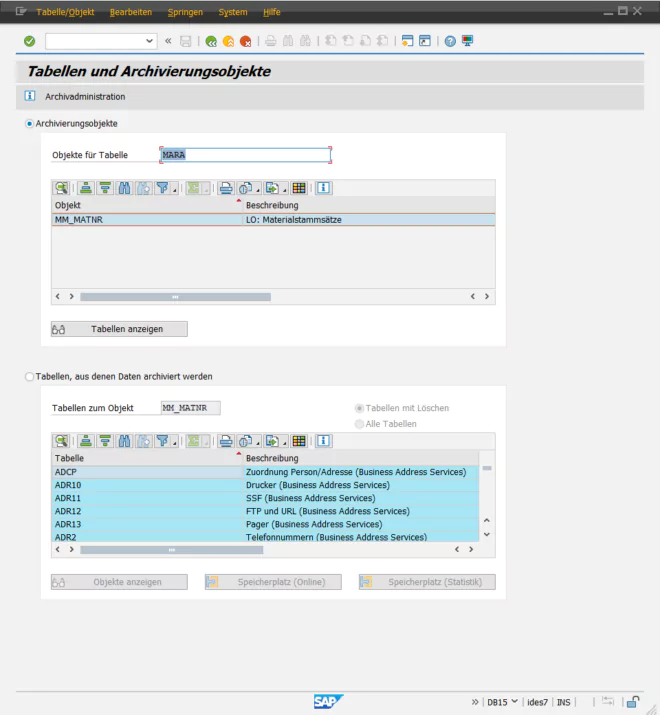 SAP Datenarchivierung - Tabellenarchivierungsobjekte