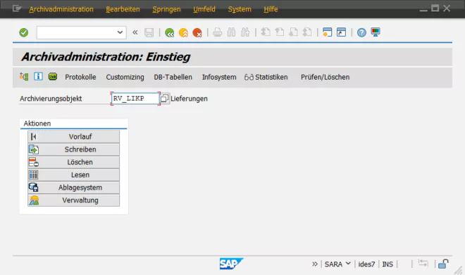 SAP-Datenarchivierung - Transaktion SARA