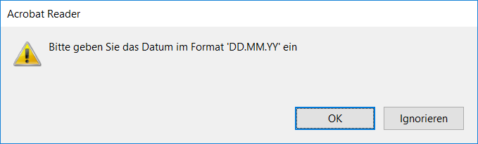 Warnung bei der Validierung des Datums