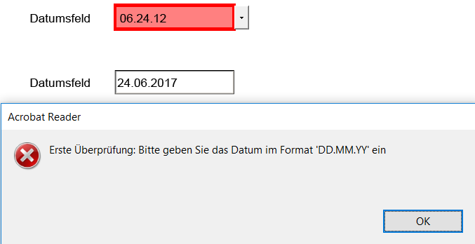 Fehlgeschlagene Validierung des Datums