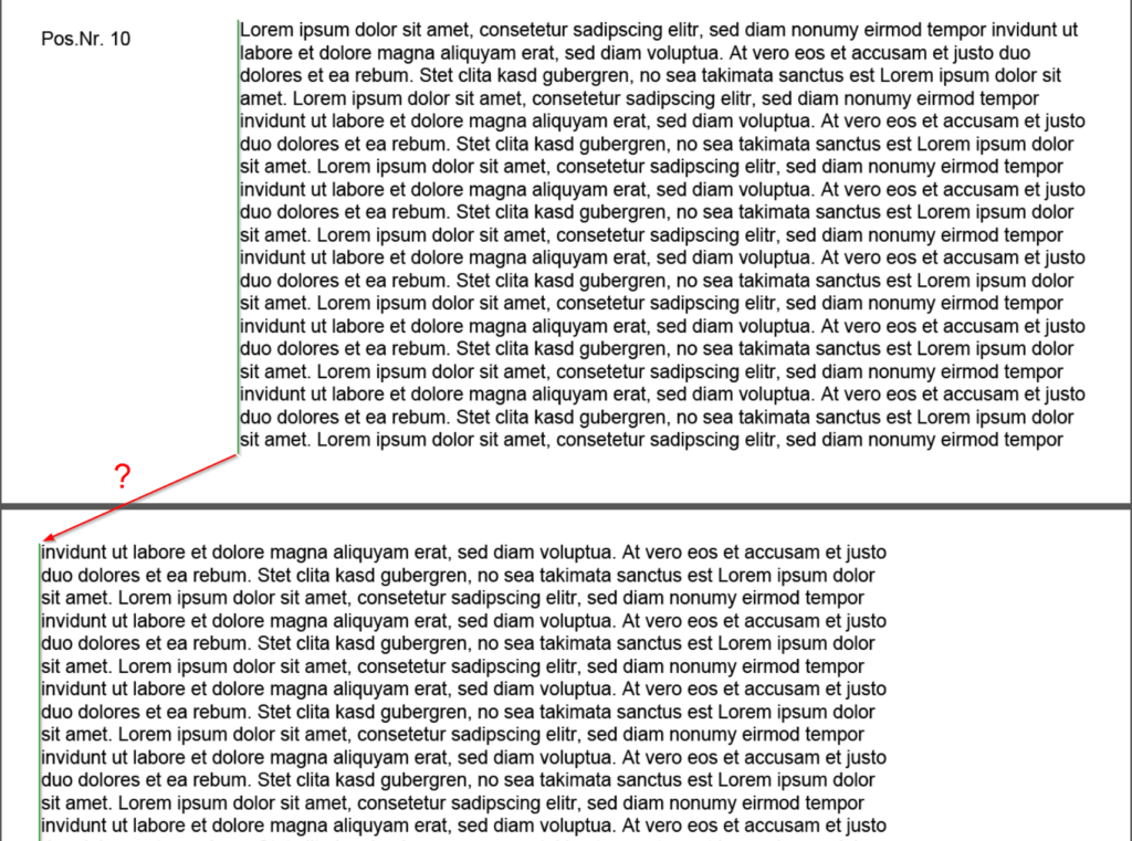 Einrückung nach Seitenumbruch fehlerhaft