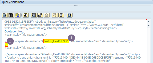 Per Strg+F kann in der Adobe Formular Übersetzung nach dem kopierten Identifier gesucht werden.