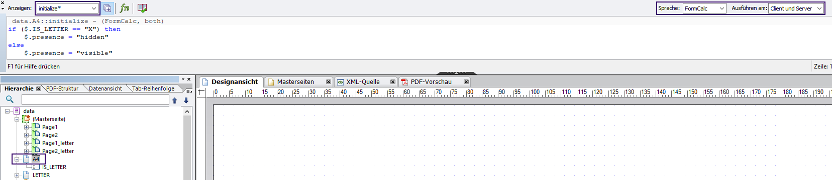 Papierformat von Adobe Formularen