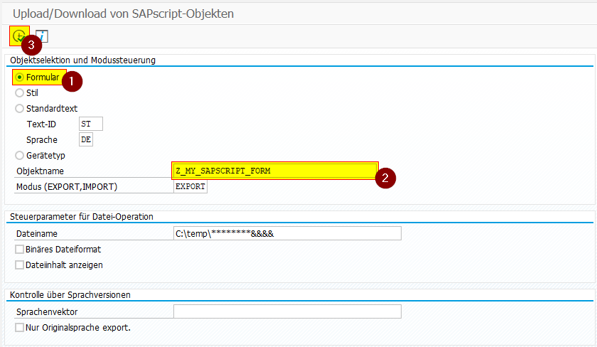 Um SAPscript Formulare vergleichen zu können, müssen wir die Formulare in Textdateien extrahieren.