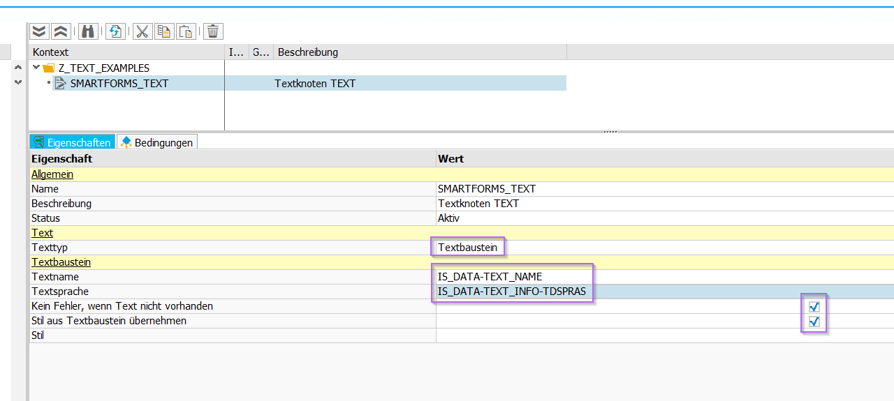 Textbaustein Adobe Forms