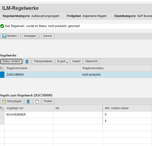 ILM-Regelwerk pflegen – Status des Regelwerks ändern
