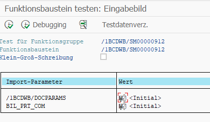 Abb. 12 - Eingabebemaske des Debuggers der SE37 mit dem Namen des Funktionsbausteins