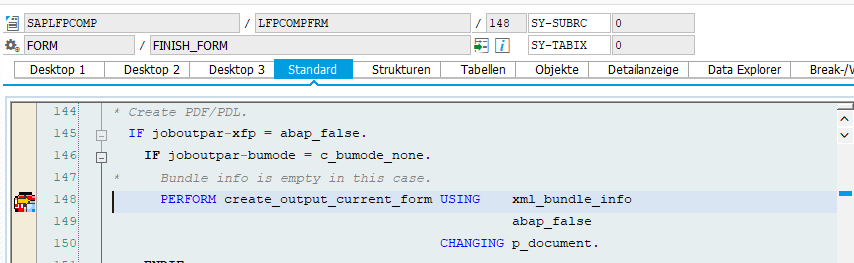 Abb. 5 - Breakpoint bei PERFORM create_output_current_form setzen