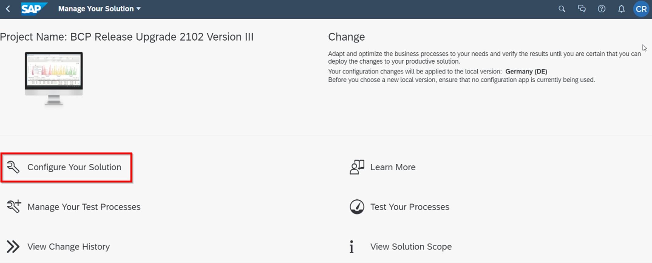 Abbildung 3: Manage your solution: Configure your solution