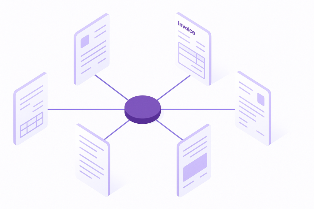 Moderne isometrische Illustration eines zentralisierten SAP Formular-Frameworks